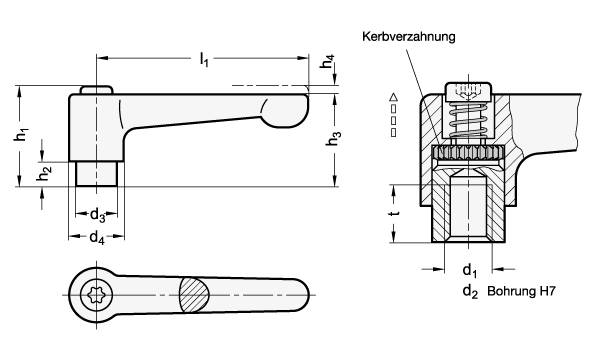 VERST.KLEMMHEBEL, GERADE AUSF., EDELSTAHL, SILBER