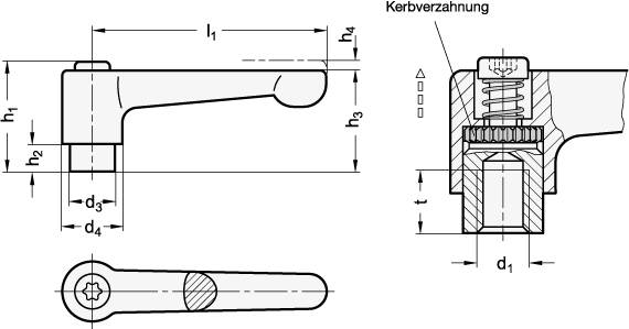VERST.KLEMMHEBEL, GERADE AUSFÜHRUNG, ROT