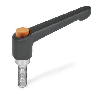 KLEMMHEBEL, EDELST., GRIFF SCHWARZ, KNOPF ORANGE