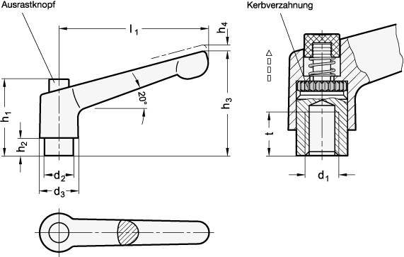KLEMMHEBEL, GRIFF SCHWARZ, KNOPF GRAU