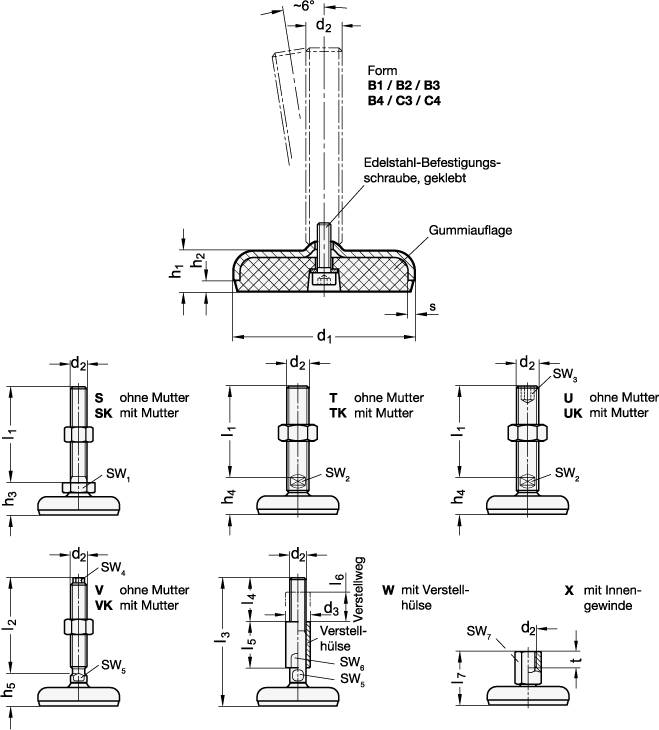 EDELSTAHL-STELLFUß