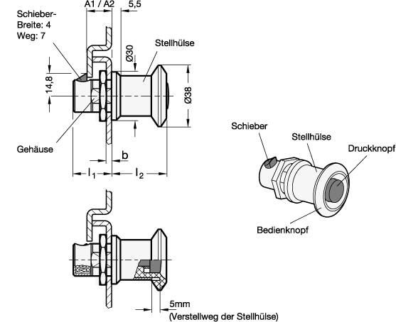 SCHNAPPVERSCHLUSS MIT BEDIENKNOPF