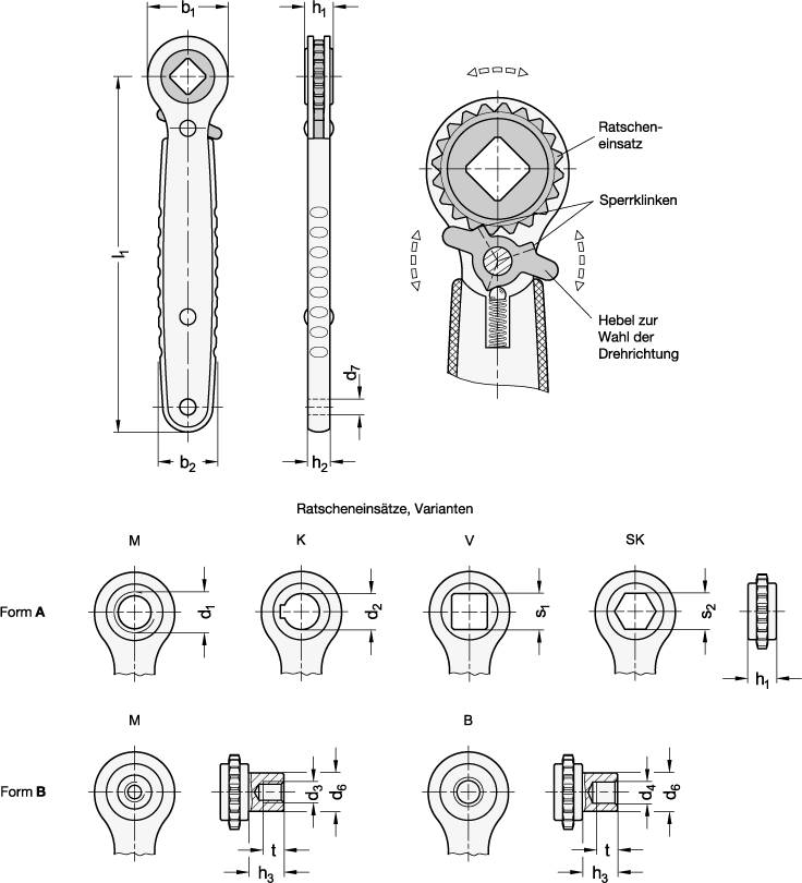 Edelstahl-Ratschenspanner 178 mm, Sechskant 14 mm, Form A -