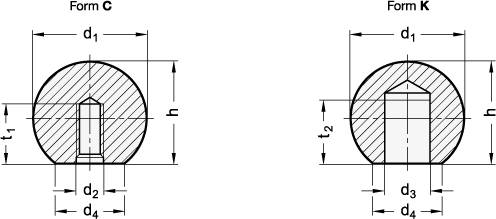 Kugelknopf 20, M5, Form C - mit Gewinde, Edelstahl, DIN 319