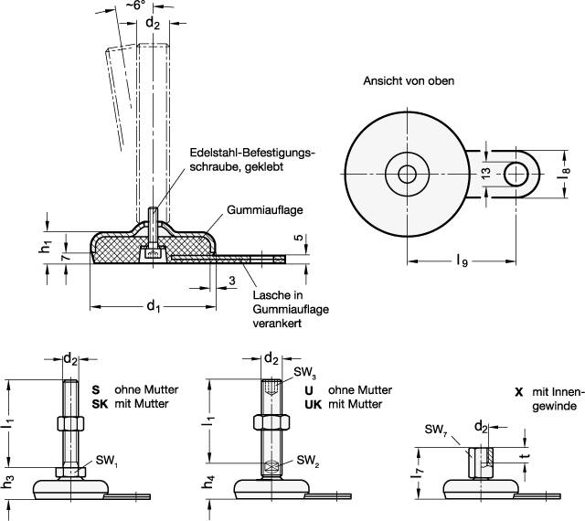STELLFUß MIT BEFESTIGUNGSLASCHE