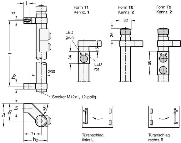 ROHRGRIFF, SCHRÄG, ELOXIERT, 1 TASTER + NOT-AUS