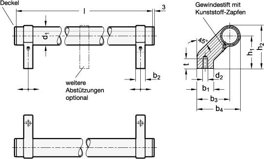 ROHRGRIFF, FÜßE VERSCHIEBBAR, ROHR SCHWARZ