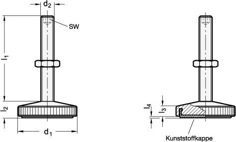 EDELSTAHL-STELLFUSS, KU-KAPPE GLEITFÄHIG