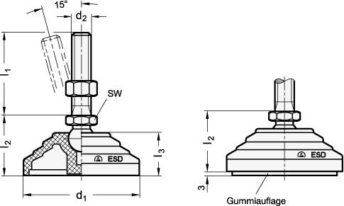 ESD-GELENKFUSS MIT MUTTER, MIT GUMMIAUFLAGE