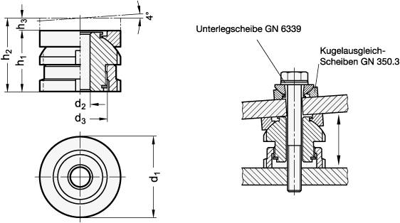 EDELSTAHL-AUSGLEICH-ELEMENT MIT KUGELSCHEIBE