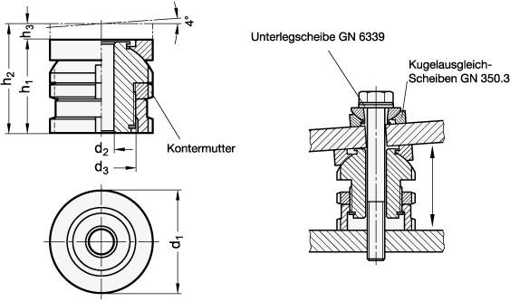 EDELSTAHL-AUSGLEICH-ELEMENT MIT KUGELSCHEIBE