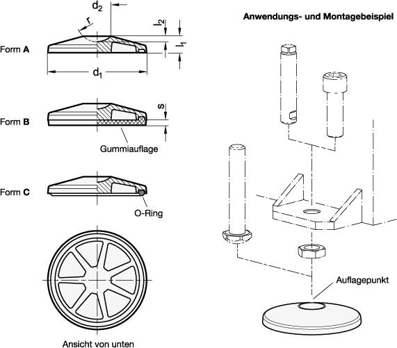 FUßPLATTE, SCHWARZ MIT O-RING