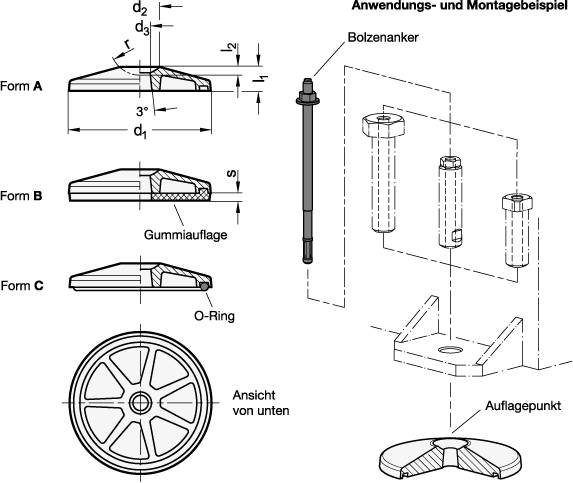 FUßPLATTE, SCHWARZ MIT O-RING