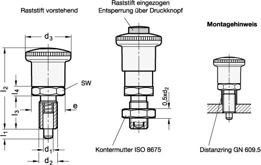 EDELSTAHL-RASTBOLZEN MIT KLICK-SPERRE