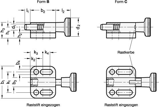 Rastbolzen 5, Form C - mit Knopf, mit Rastsperre, Edelstahl
