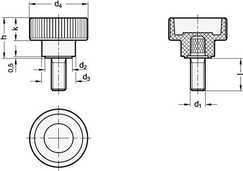 Rändelhohlschraube M5 x 10 Gewinde Stahl verzinkt, Thermopla