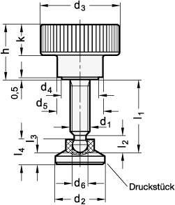 Rändelhohlschraube M10 x 35, mit beweglichem Druckstück 40 m