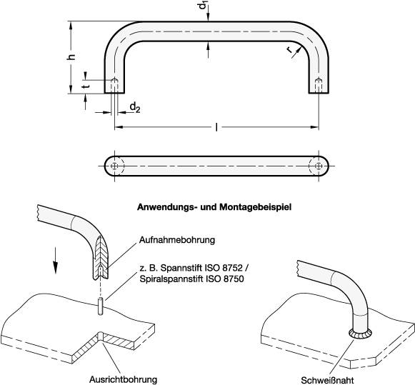 EDELSTAHL-BÜGELGRIFF ZUM ANSCHWEIßEN