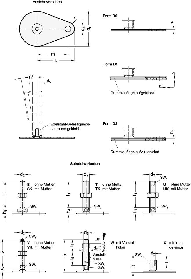 EDELSTAHL-STELLFUß MIT BEFESTIGUNGSLASCHE