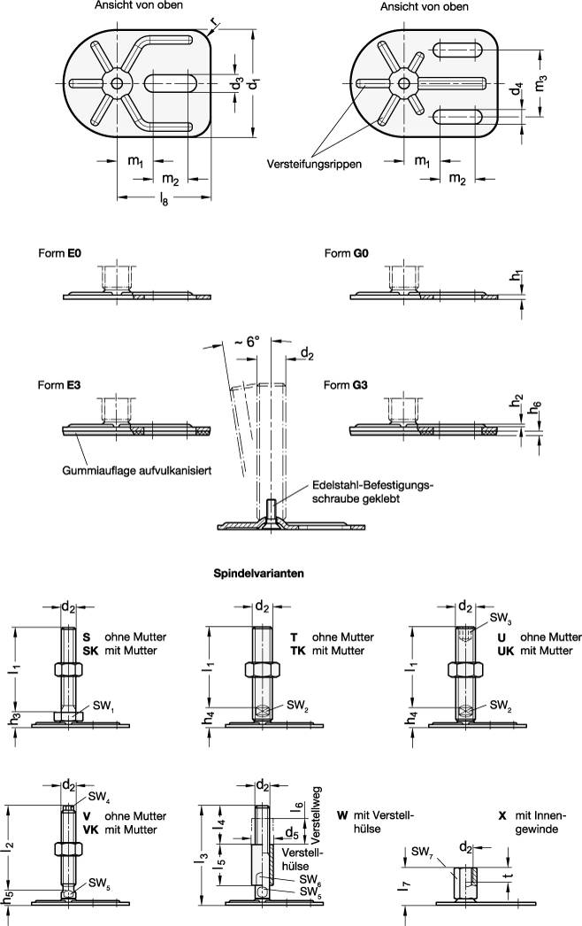 EDELSTAHL-STELLFUß MIT BEFESTIGUNGSLASCHE