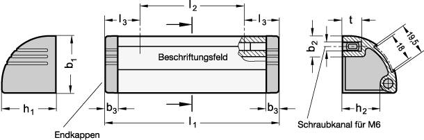 GRIFFLEISTE MIT BESCHRIFTUNGSFELD, SCHWARZ BESCH.