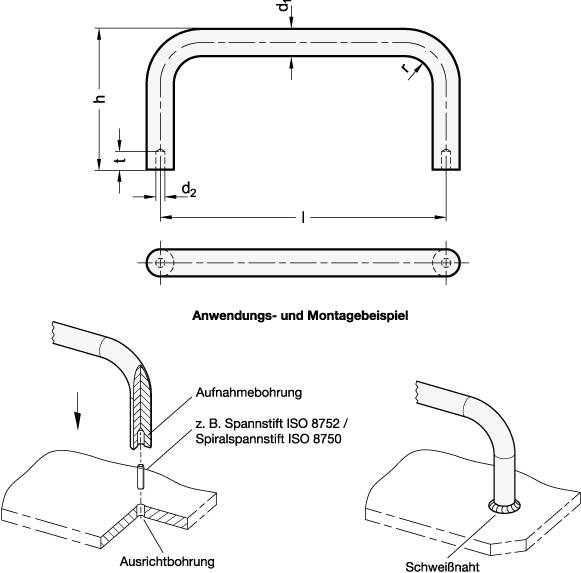EDELSTAHL-BÜGELGRIFF ZUM ANSCHWEIßEN, HOHE FORM
