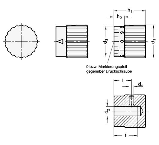 EDELSTAHL-DREHKNOPF MIT MARKIERUNGSPFEIL