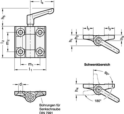 Scharnier 60 x 60, feststellbar, Form A, schwarz RAL 9005, Z