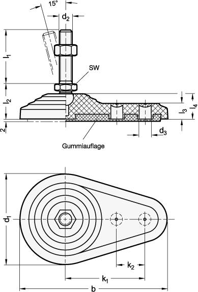 GELENKFUSS OHNE MUTTER, MIT GUMMIAUFLAGE
