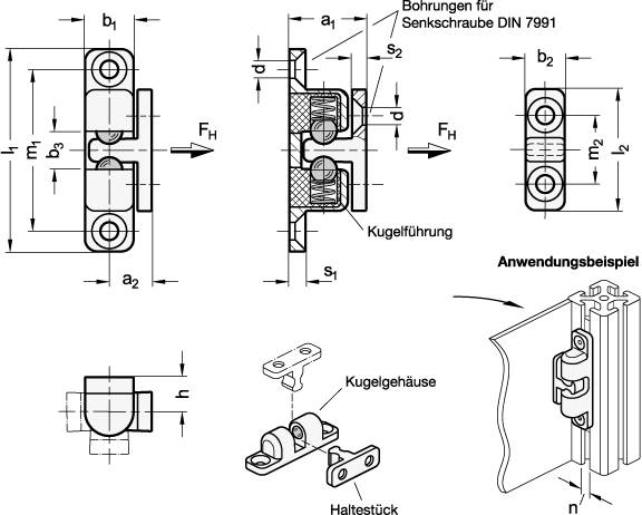 Kugelschnäpper l1=80, Kennziffer 1 - normale Haltekraft, SW