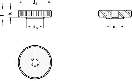 Rändelmutter flach M3, Edelstahl, DIN 467