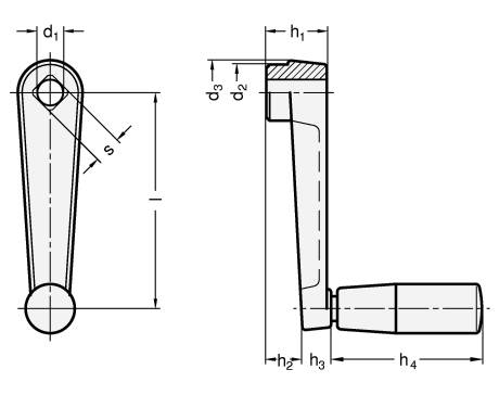 Handkurbel 50 mm, Bohrung 8 mm , Zink-Druckguss