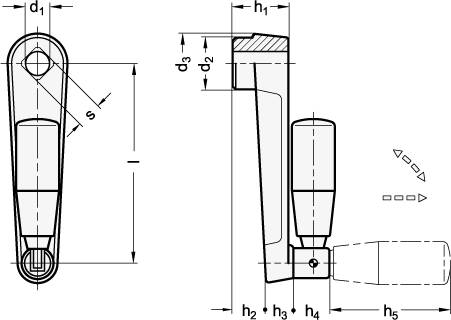 Umleggriff-Handkurbeln 100, Vierkant V12, Aluminium