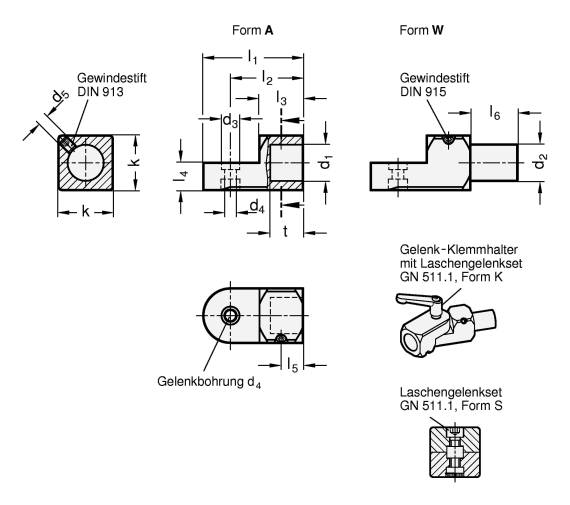 T-LASCHEN-KLEMMHALTER MIT BOHRUNG, MATT GESCHL.