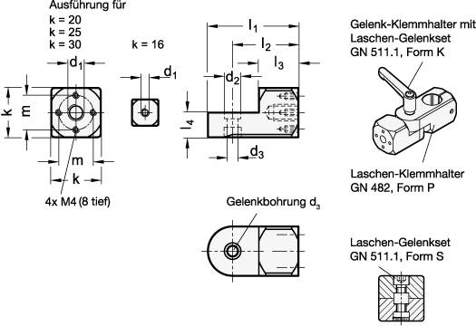 ANBAU-LASCHEN-KLEMMHALTER, SCHWARZ ELOXIERT