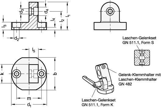 FUßLASCHENKLEMMHALTER, MATT, GLEITGESCHLIFFEN
