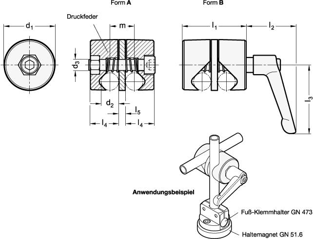 KREUZ-KLEMMHALTER MIT KLEMMHEBEL, VERDREHBAR, MATT