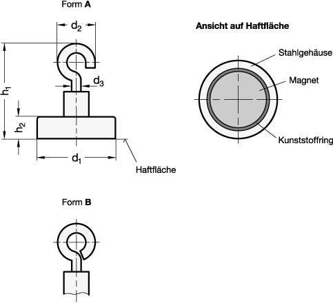 HALTEMAGNET, SCHEIBENFORM, MIT HAKEN