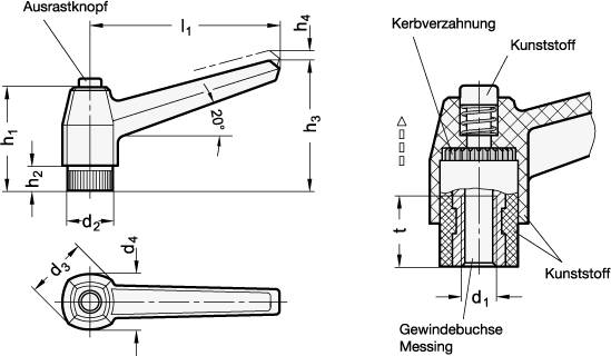 KLEMMHEBEL, MIT AUSRASTKNOPF,SCHWARZ