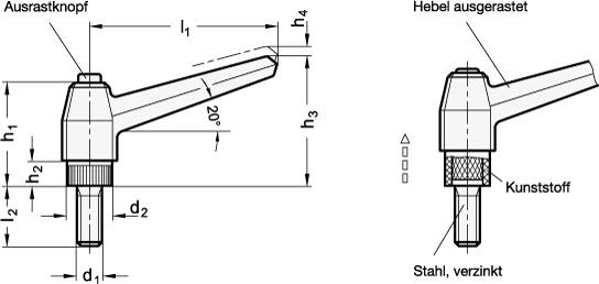 KLEMMHEBEL, MIT AUSRASTKNOPF,SCHWARZ