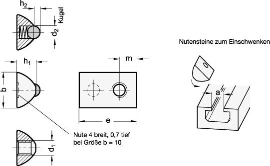 Muttern für T-Nuten M8 mm, M4, Für Profilsysteme, Stahl verz