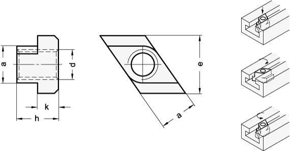 MUTTER FÜR T-NUTE, RHOMBUSFORM