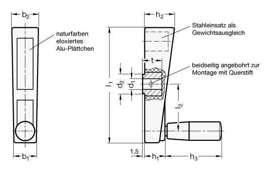 Handkurbel Elesa 65 x B8, Kunststoff, schwarz