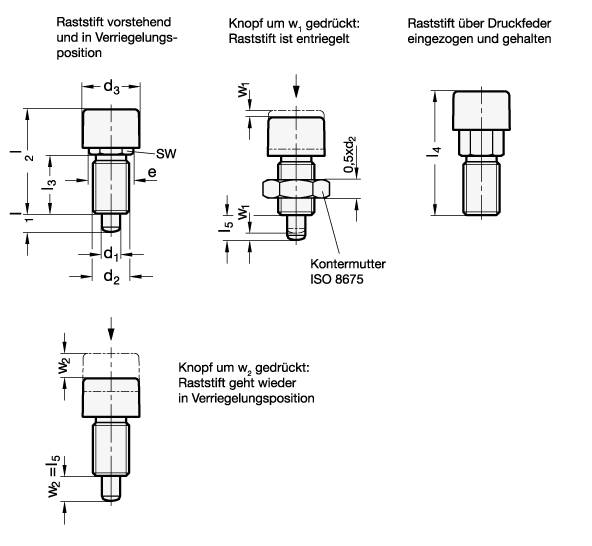 Verriegelungsbolzen 8 mit PUSH-PUSH, Form A - ohne Kontermut