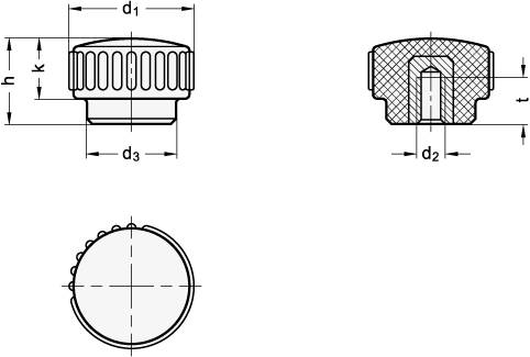 Rändelmutter 30, M8 mit Gewindebuchse Messing, Duroplast