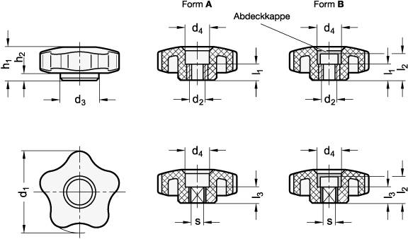 STERNGRIFF MIT VIERKANT, OHNE KAPPE