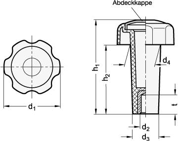 Sterngriff 50, M10 mit verlängerter Nabe, Thermoplast, Farbe