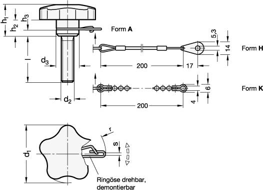 EDELSTAHL-STERNGRIFFSCHRAUBE MIT KUGELKETTE