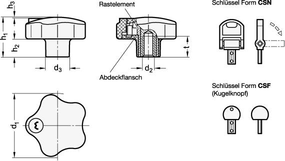 SICHERHEITS-STERNGRIFF MIT SCHLÜSSEL UMLEGBAR