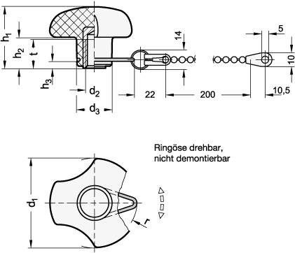 DREISTERNGRIFF MIT VERLIERSICHERUNG, EDELSTAHL